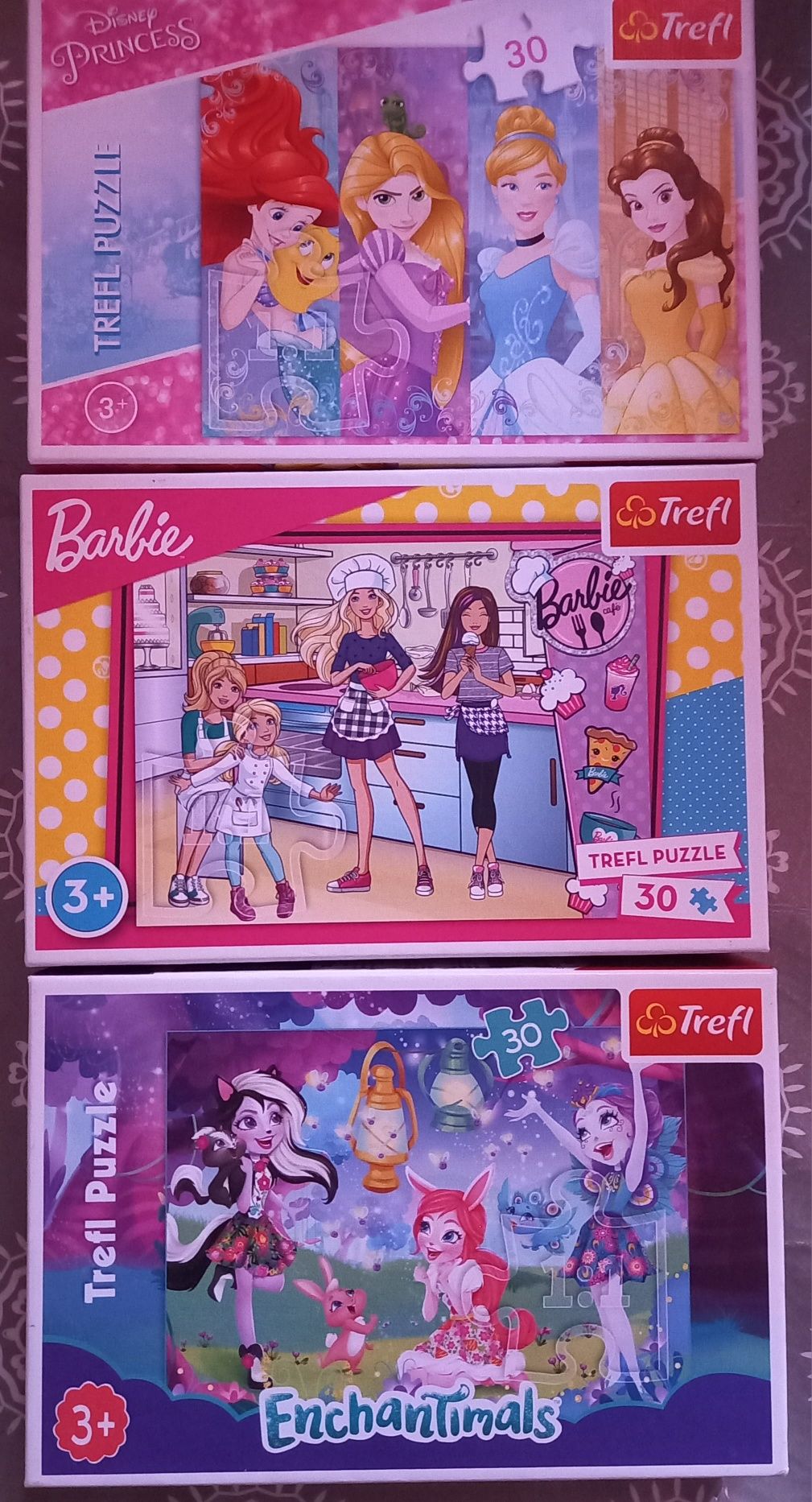 Puzzle Trefl 3+ (30 elementow, Princess, Barbie, EnchanTimals)