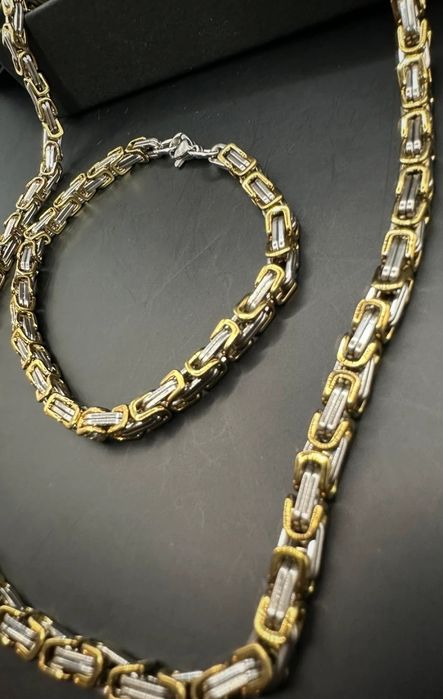 Komplet łańcuszek i bransoletka złoty królewski wzór