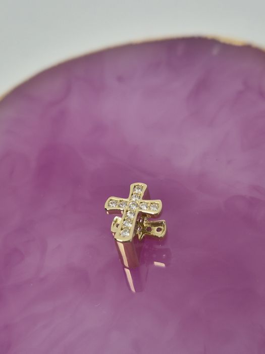 Nowy złoty charms do bransoletki typu Pandora krzyż krzyżyk cyrkonie