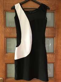 New yorker, czarno-biała sukienka mini z prześwitującymi wstawkami