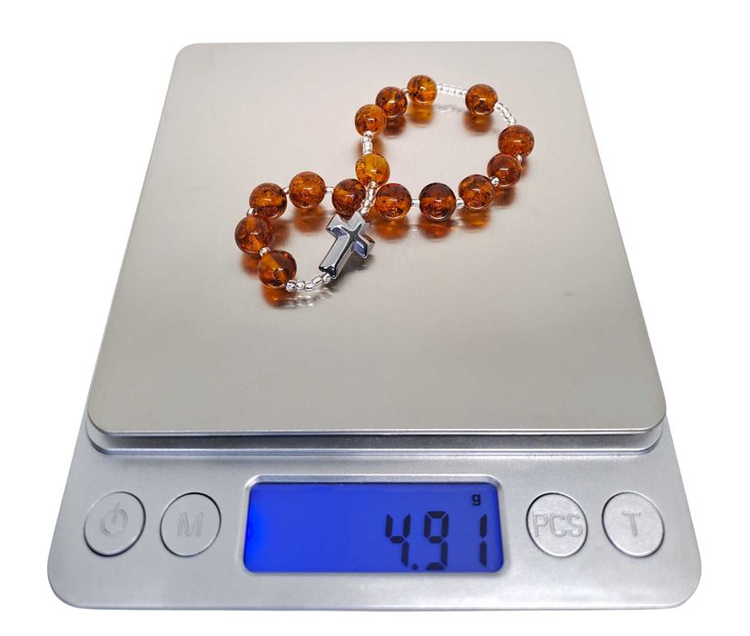 Bransoletka różaniec, dziesiątka różańca, BURSZTYN bałtycki #1015