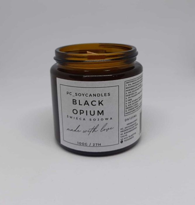 Świeca Sojowa Zapachowa Black Opium 120ml 27h Drewniany knot