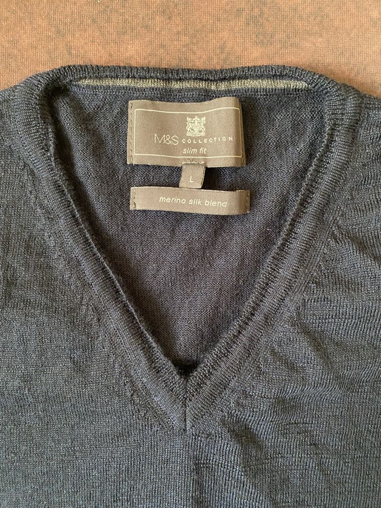 Sweter r. L, merino+silk, M&S