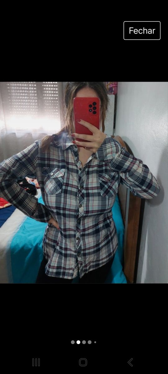 Camisa mulher padrão aos quadrados tamanho S