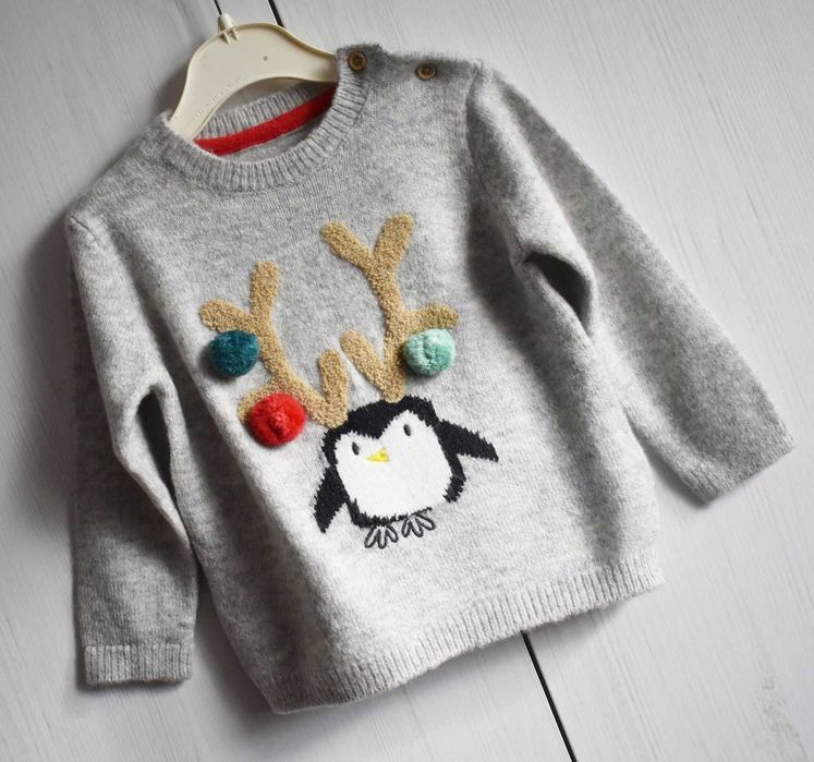 Sweter świąteczny święta mikołajki 74 80 xmas mikołaj pingwin sweterek
