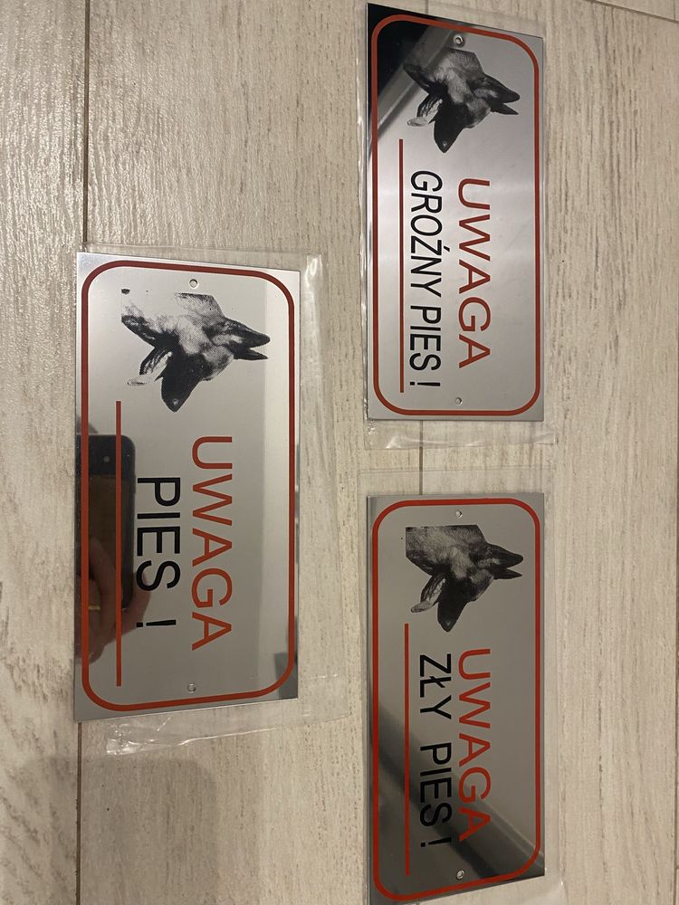 Tabliczka ostrzegawcza uwaga pies 4 sztuki