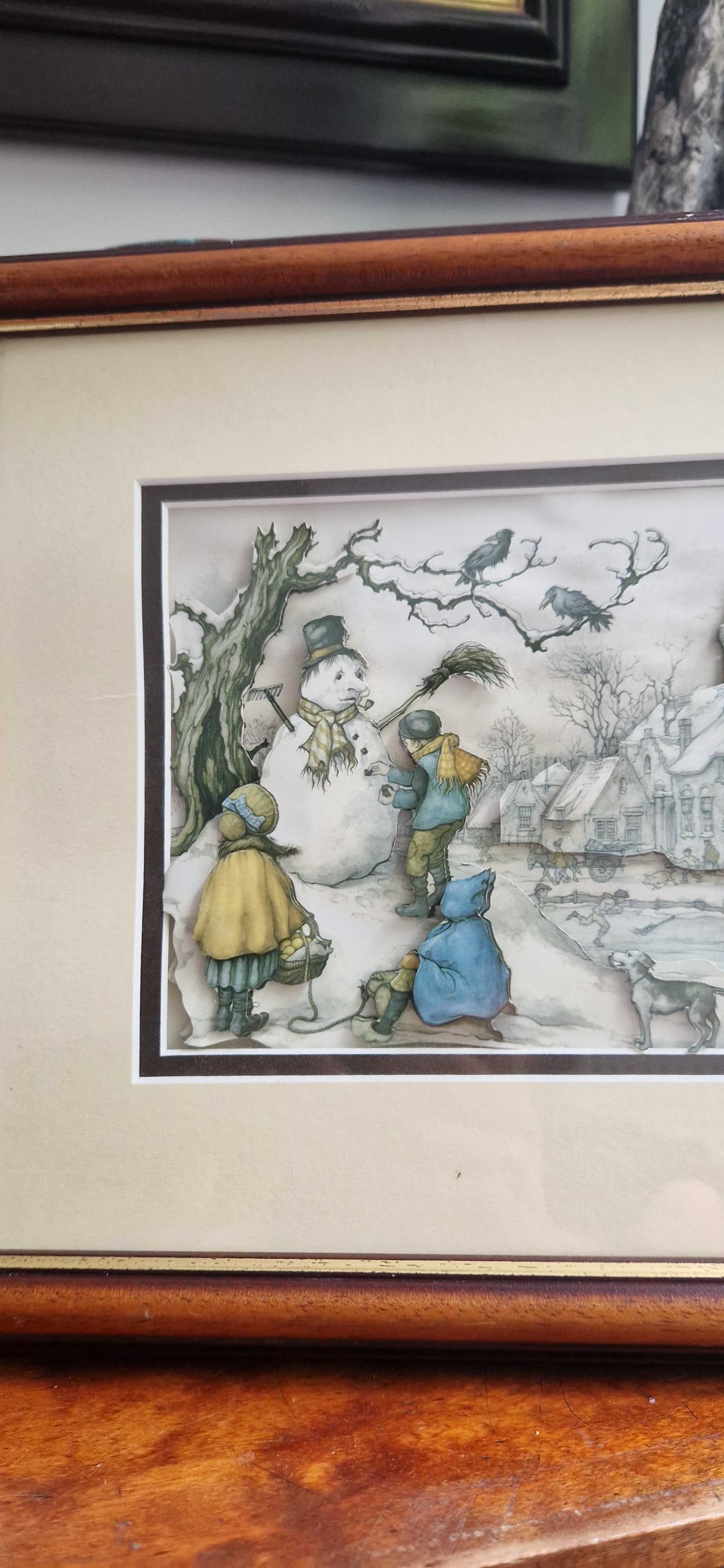 Obraz wycinanka Anton Pieck prezent dla dzieci bałwan dekor tanio