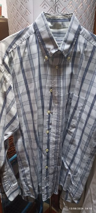 Camisa de manga comprida, risca azul
