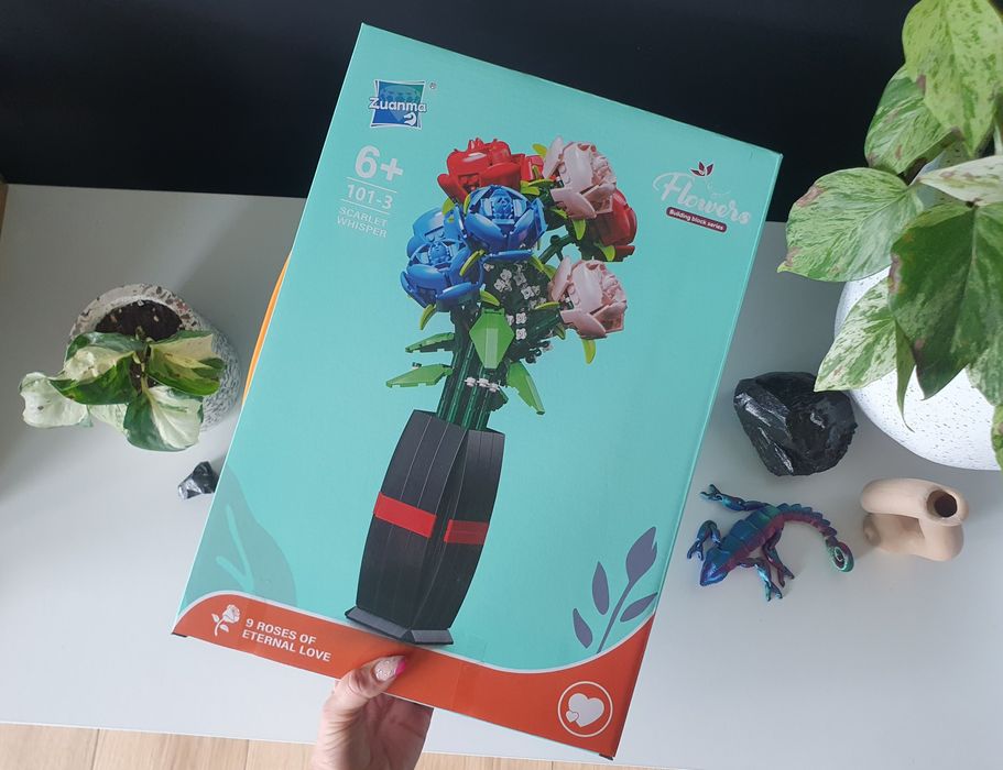 Klocki Botanicals kwiaty duży zestaw róż w wazonie nowe prezent