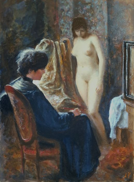 Картина маслом" Художница и ее модель ".
Новая картина Анны Черной. По