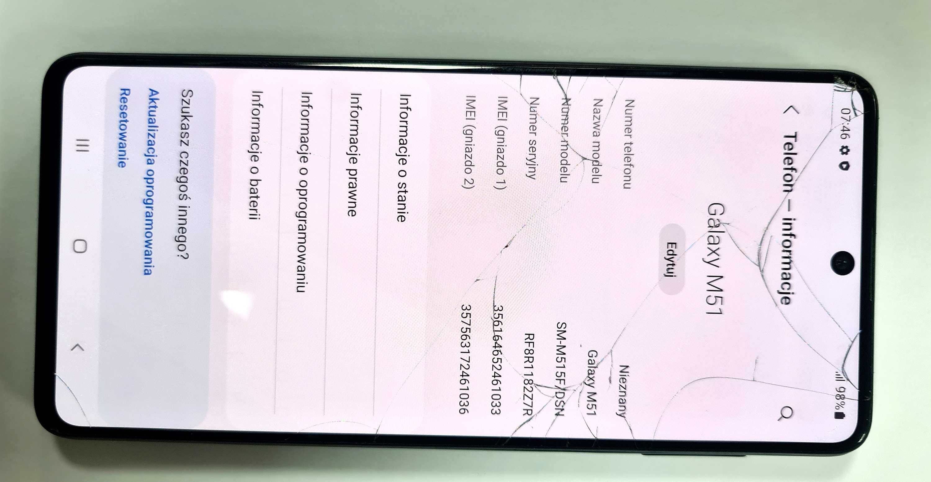 Ekran wyświetlacz LCD Samsung M51 SM-M51F/DSN  pęknięta szybka plecki