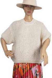 Sweter moherowy z krótkim rękawem beżowy