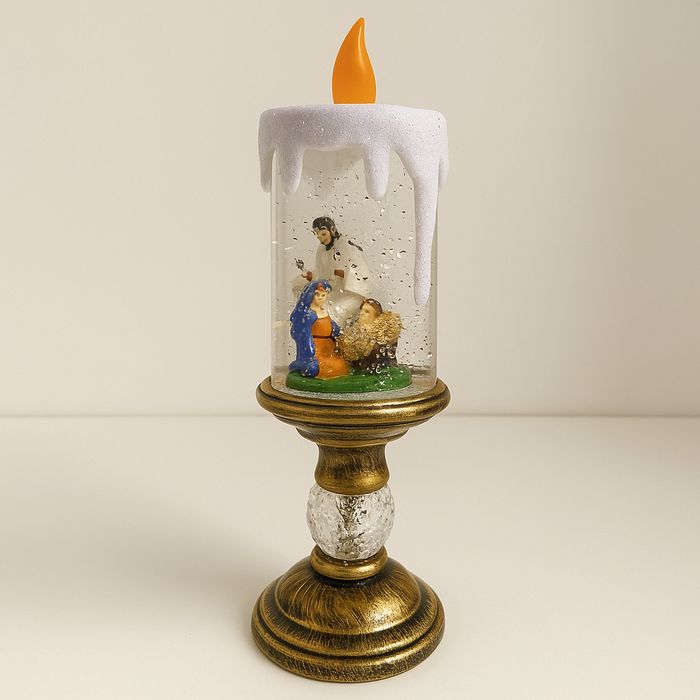 Vela Decorativa LED com Globo de Neve e Presépio