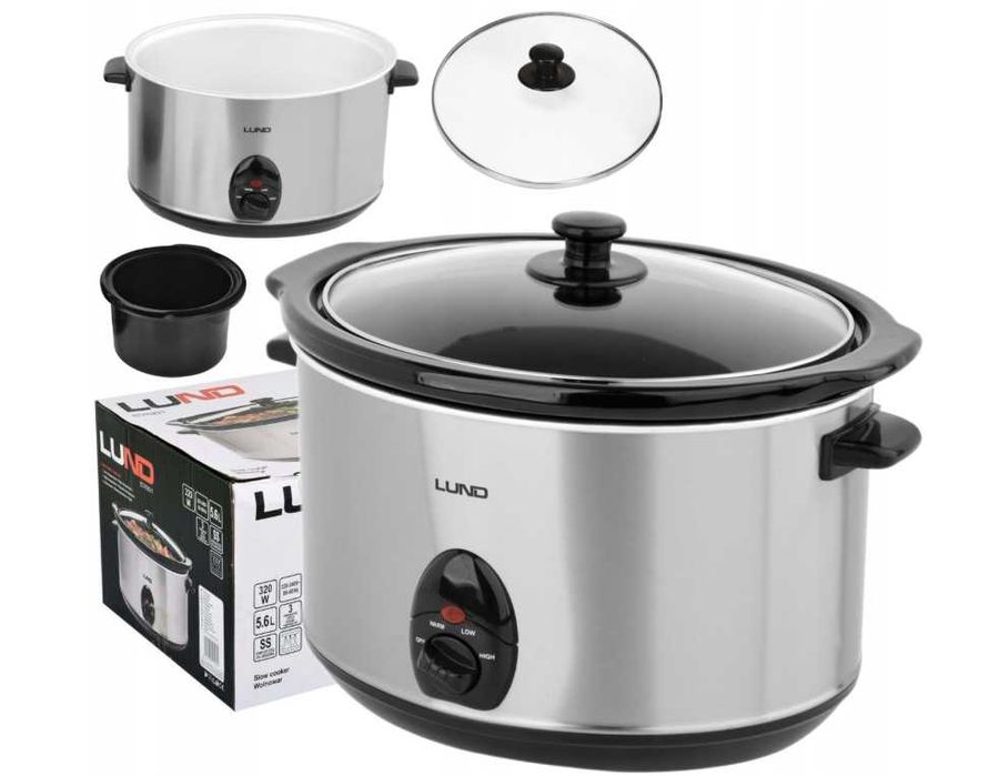 LUND Wolnowar GARNEK Ceramiczny Slow COOKER Inox LCD 320W 5,6L 3TRYBY