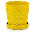 Doniczka Ceramiczna z Podstawką Żółta Musztardowa 15cm d15 Polnix
