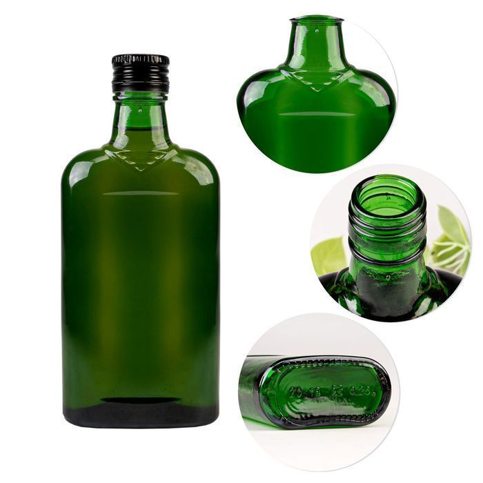 50x butelka PŁASKA 250 ml ZIELONA na nalewki bimber wódkę z zakrętką