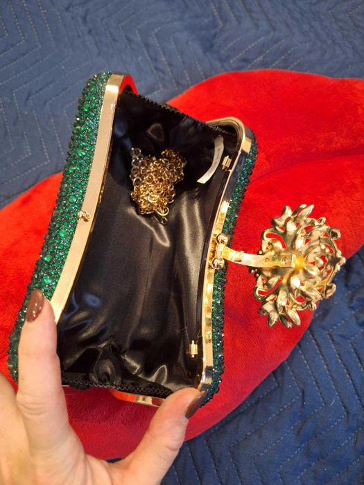 Torebka wizytowa butelkowa zieleń z kamieniami