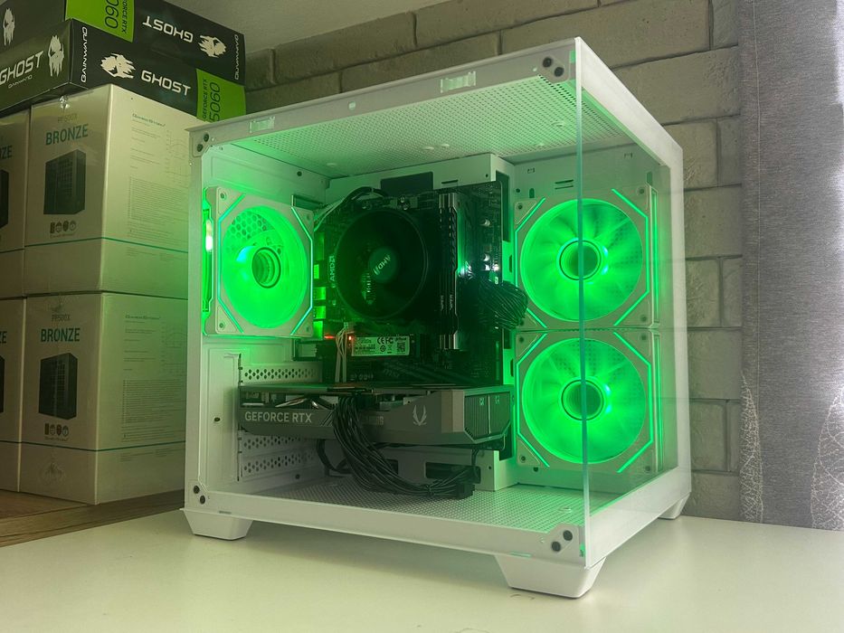 Nowy Komputer Gamingowy RTX 5060 Ryzen 5 16GB RAM Biały Akwarium FV23%