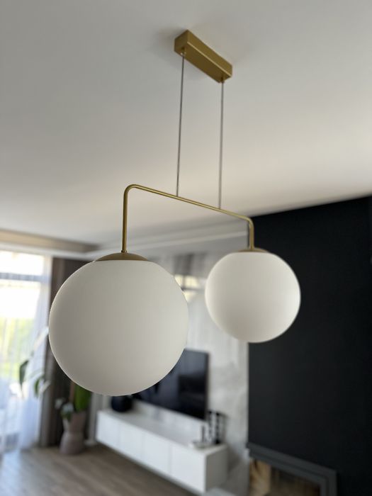 Lampa wisząca złota żyrandol złoty RAMKO RETRO W-2 klosz szklany kulka