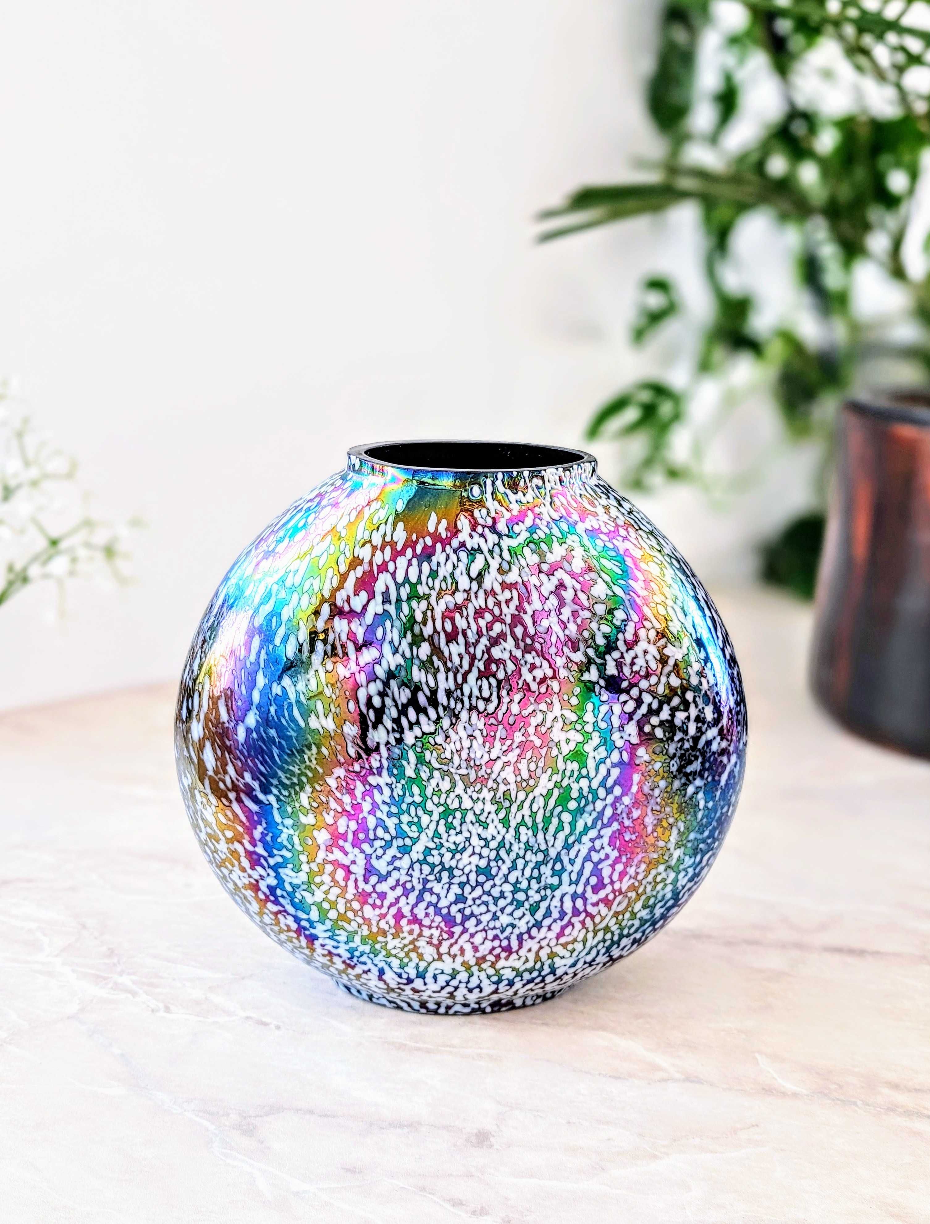 Disco wazon duży z kolorowego szkła z iryzacją