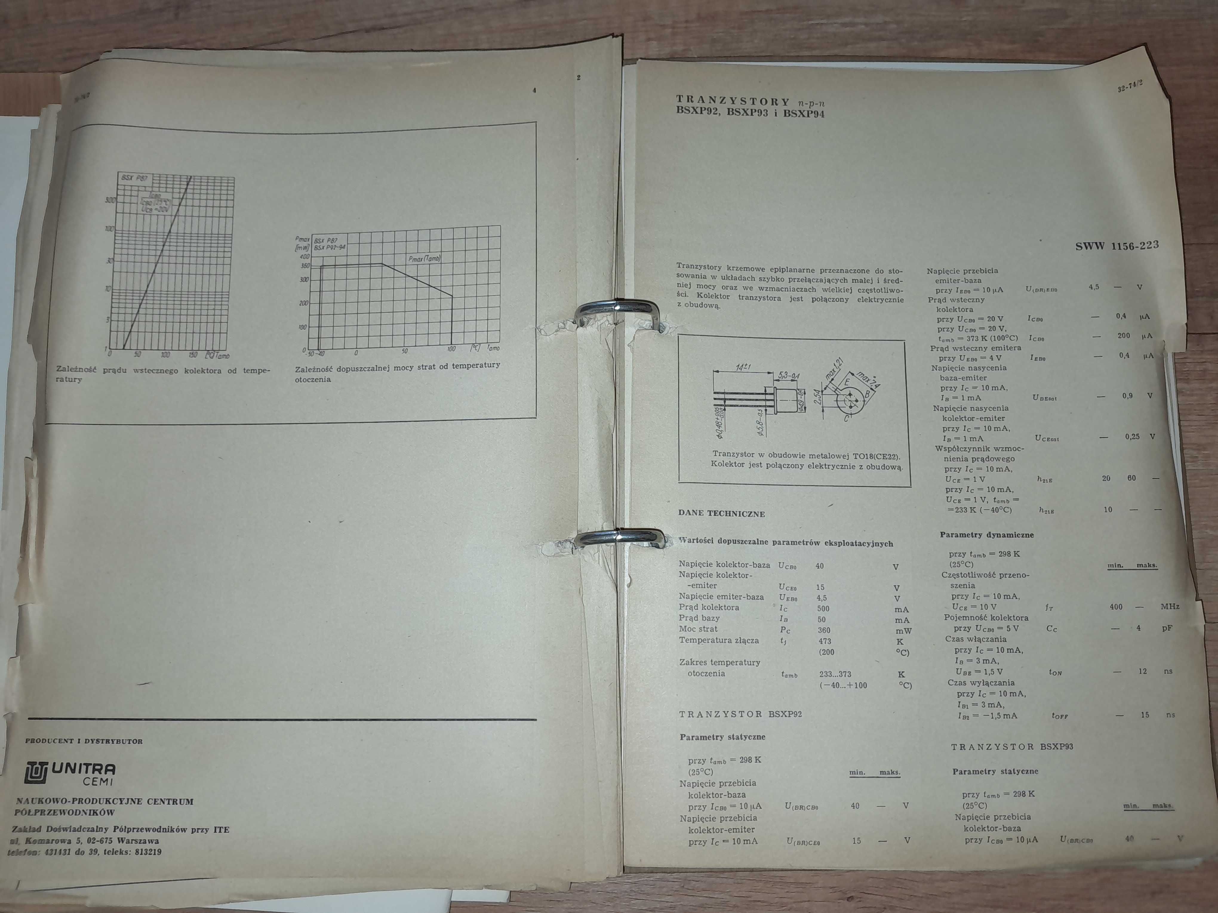 UNITRA Elementy półprzewodnikowe T.1 katalog WEMA 1974 karty unikat