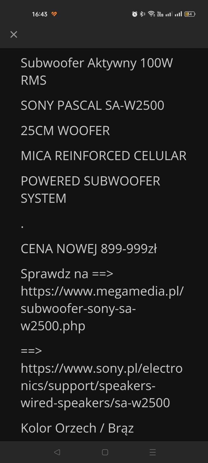 Subwoofer Sony Model ND. SA-W2500