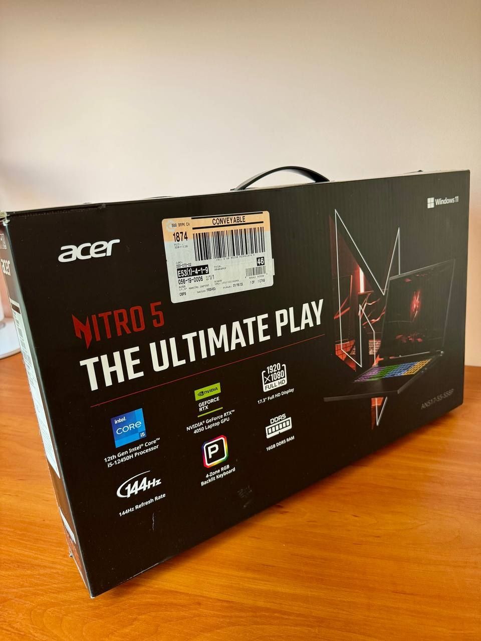 Игровой ноутбук 17,3" Acer-Nitro-5 (i5-12450H/RTX4050-6Gb-140W)