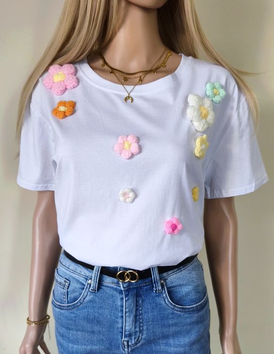 Koszulka z kwiatami 3d t-shirt krótki rękaw bawełna wiosenna