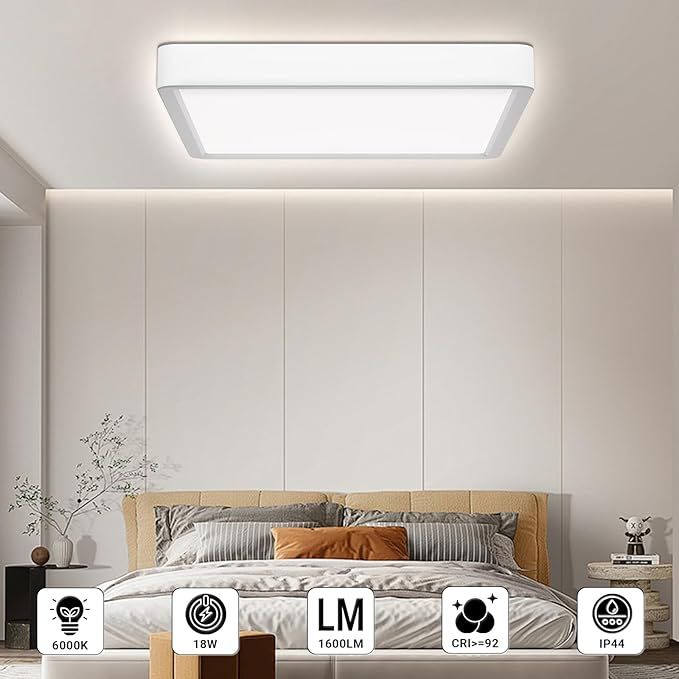 LQWELL Lampa sufitowa LED 18W, IP44, 6000K, 1600lm, 22x22x2,4 cm 2szt