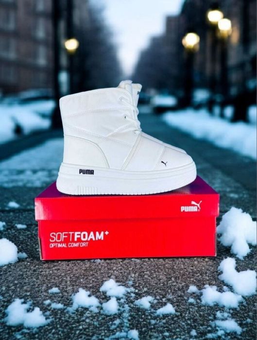 Зимові жіночі білі черевики Puma/зимние кожаные ботинки пума/дутики