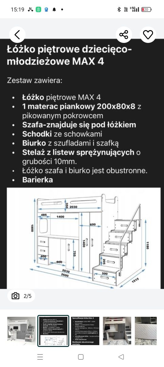 Łóżko piętrowe z biurkiem