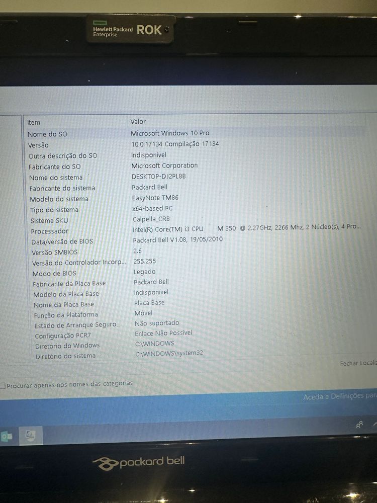Computador usado packard bell
