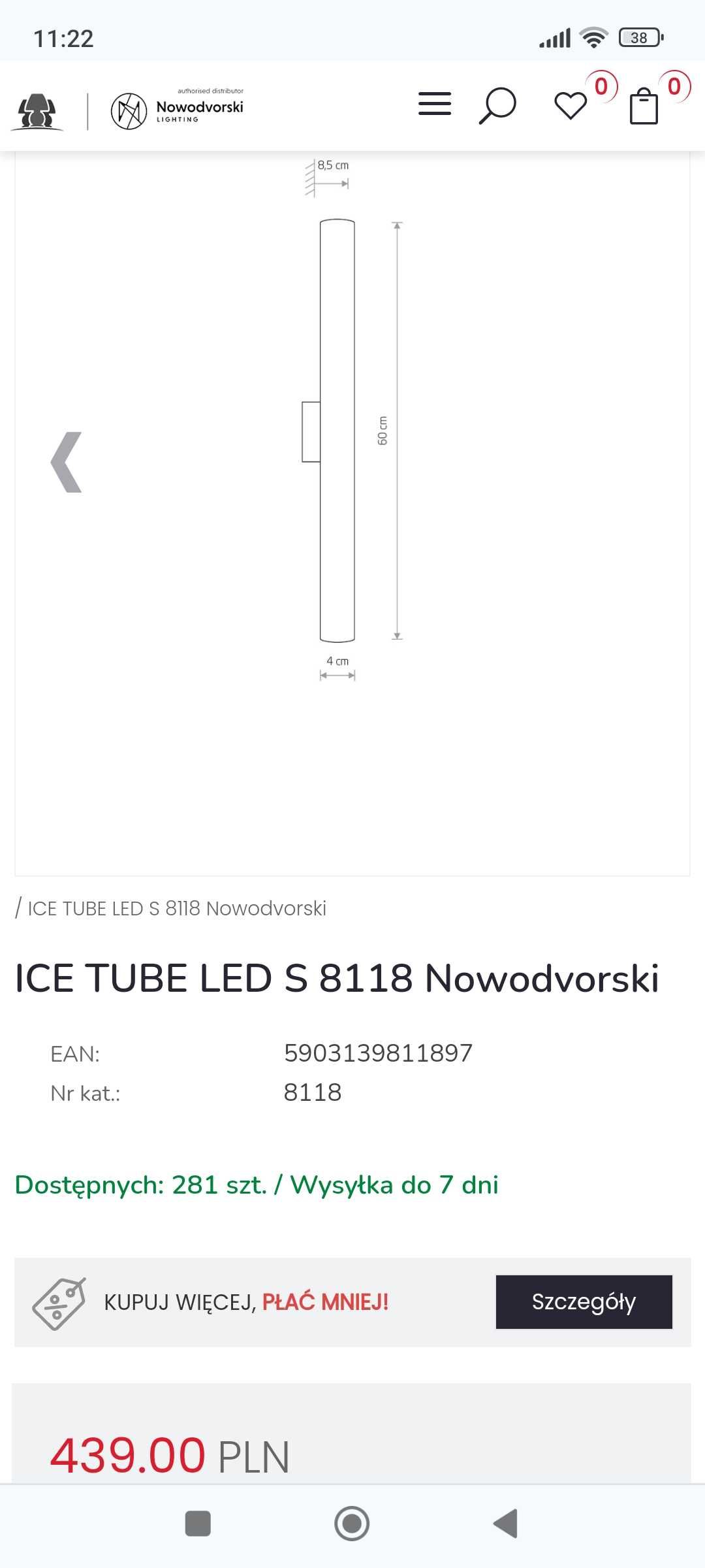 NOWY Kinkiet LED łazienkowy Nowodvorski
