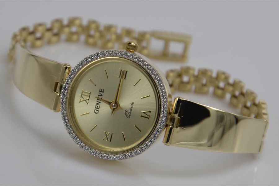 Prześliczny 14k złoty damski zegarek Geneve lw079 W