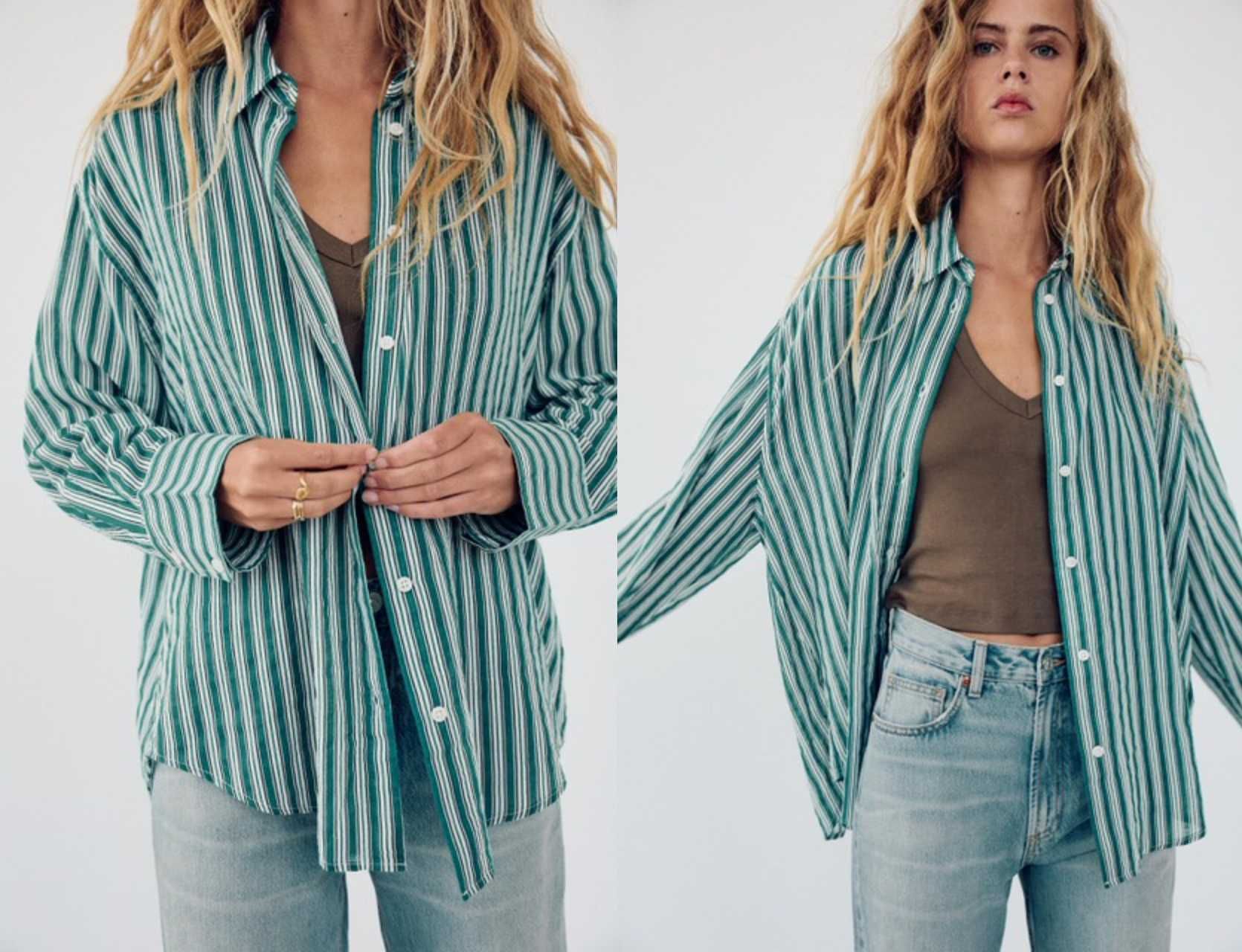 Zara koszula oversize w zielone paski
