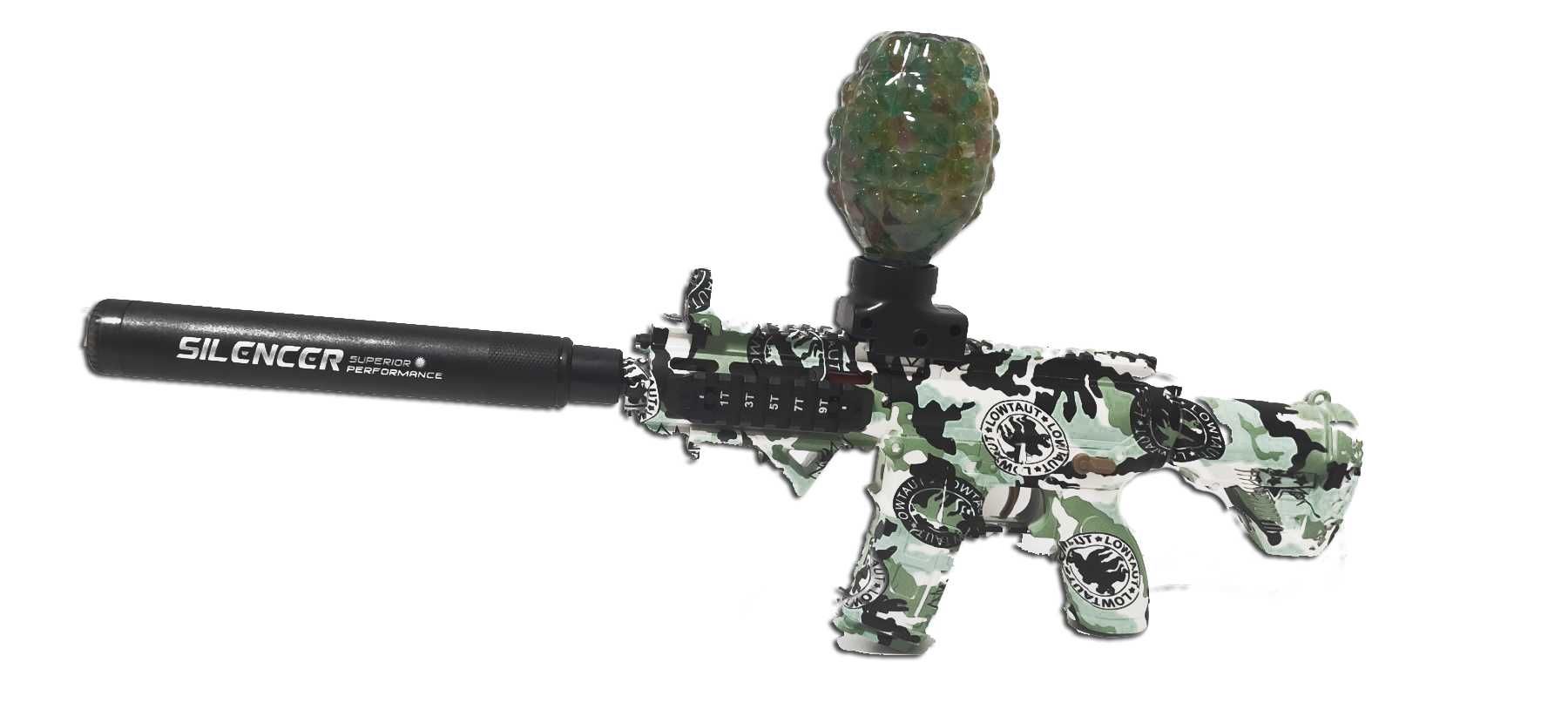 Автомат на орбізах М416 Green з глушником, що світиться, акум. 7.4V