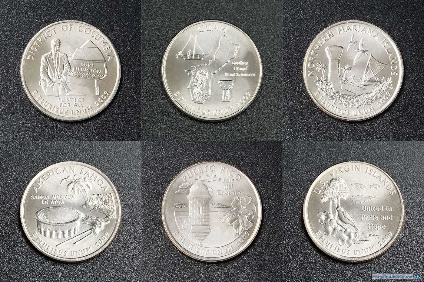 Набір із шести монет 25 центiв - Штати та території США