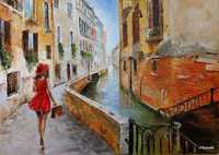 Kowalik - W Wenecji 70x50cm obraz olejny uliczka architektura Wenecja