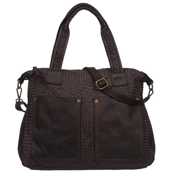 VERA PELLE torebka skórzana shopper vintage pleciona V652 c.brązowa