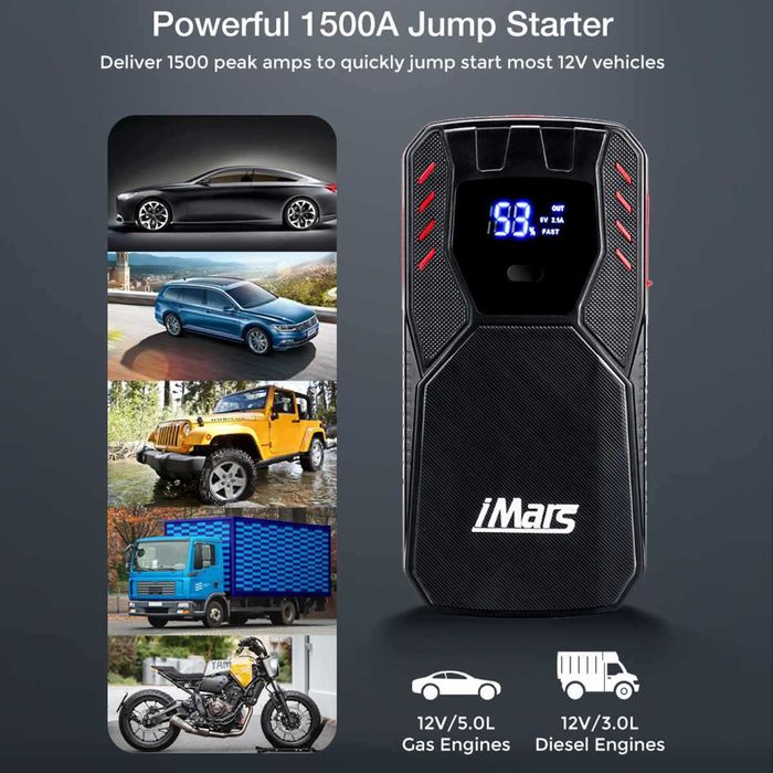 Arrancador Bateria P/ Carros * 1500A * 18000mAh * 2 x USB * Luz Led