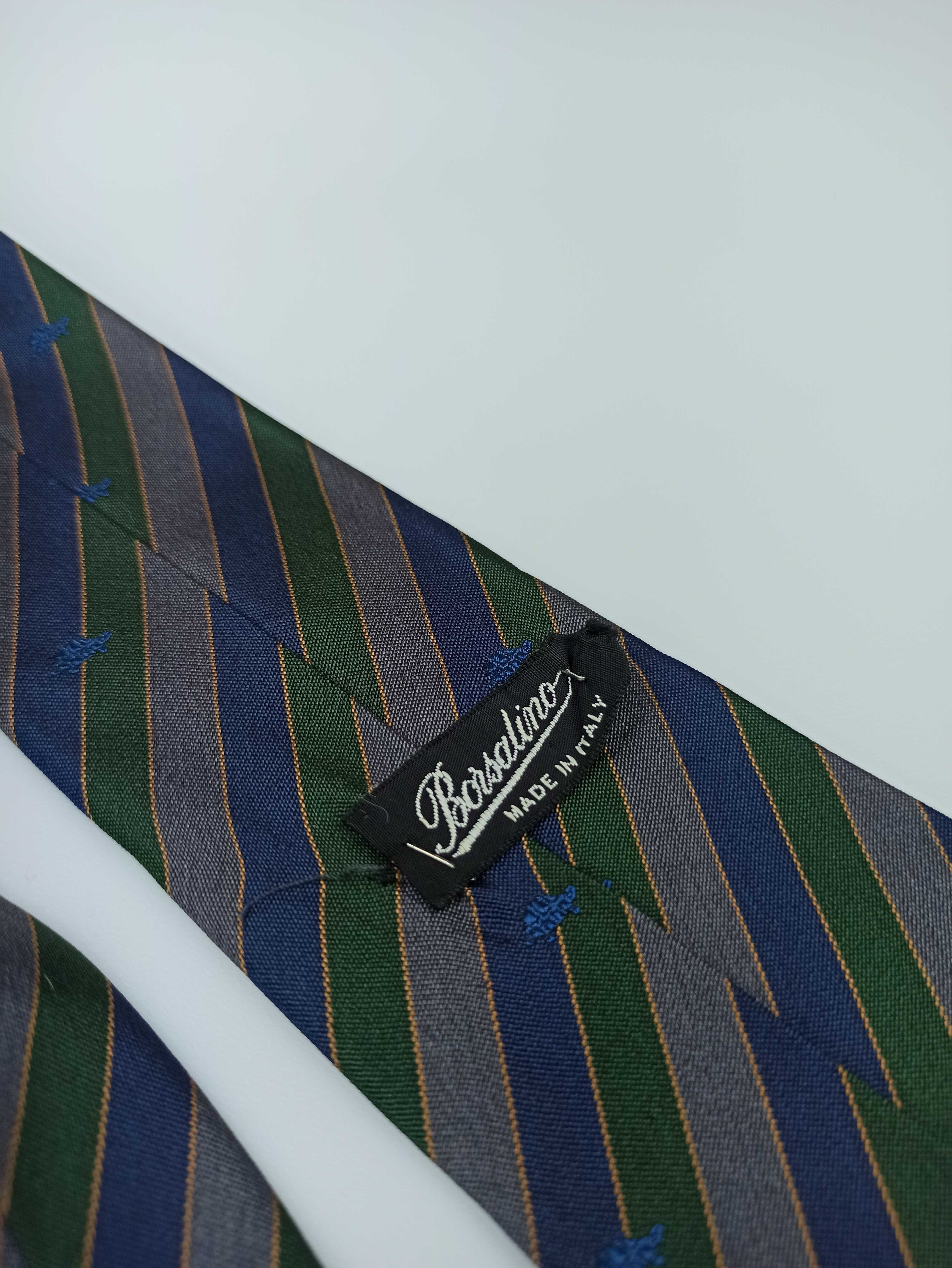 Borsalino zielony granatowy jedwabny krawat w paski wa24