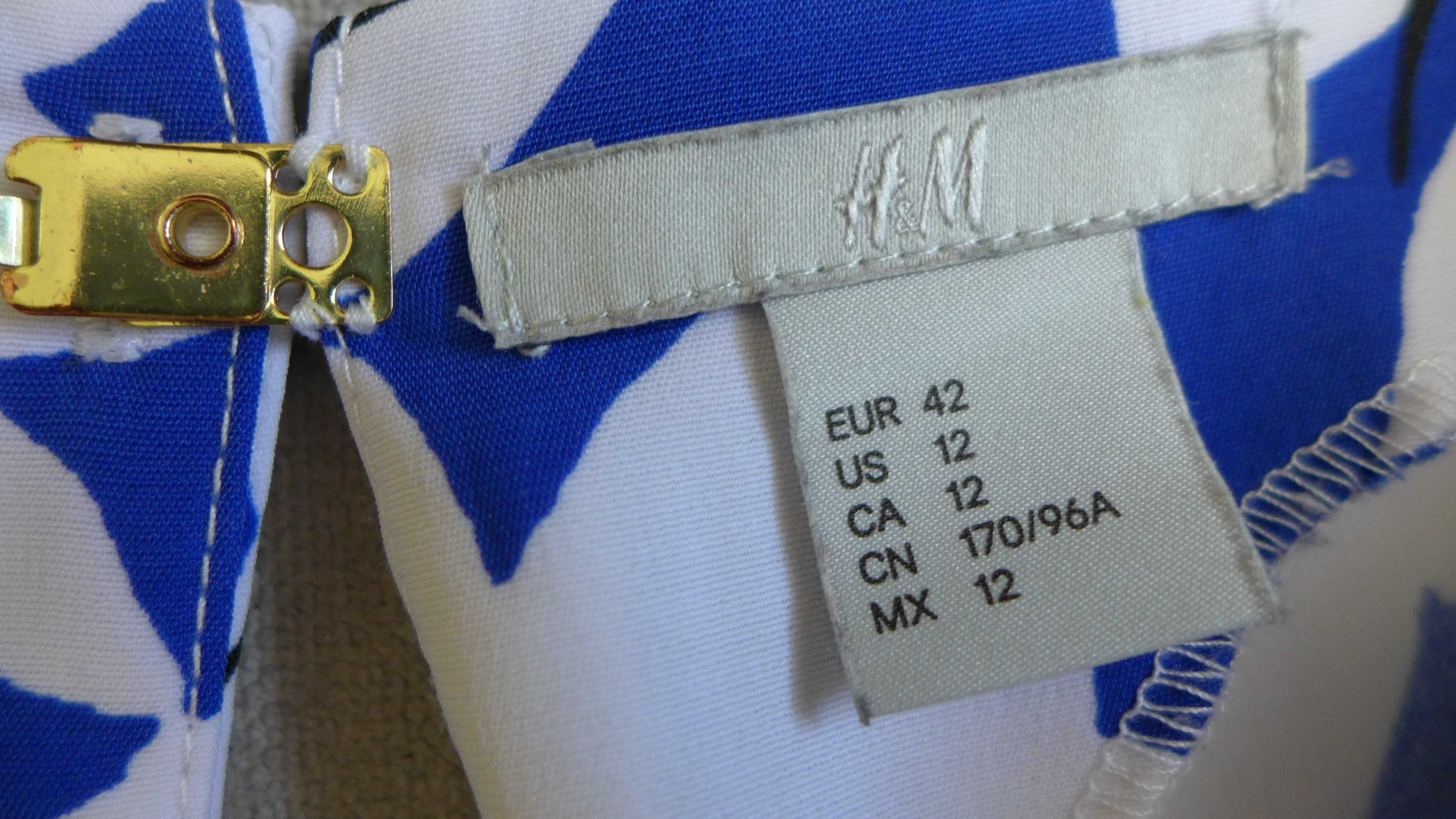 Szwedzka luźna tunika krótka sukienka designerska wzór royal blue XL L