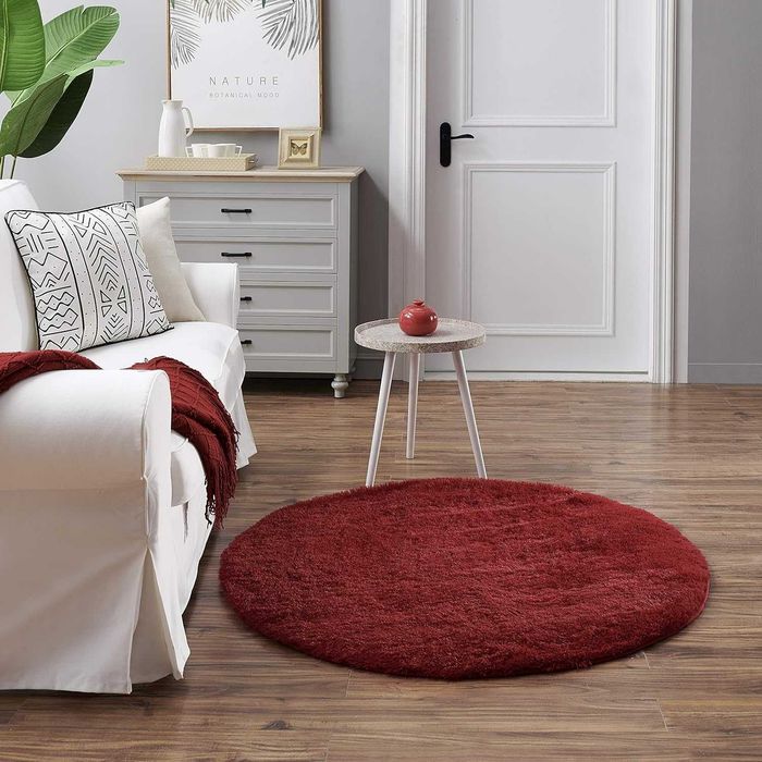 Okrągły dywan z długim włosiem 200 cm, czerwony, miękki i puszysty