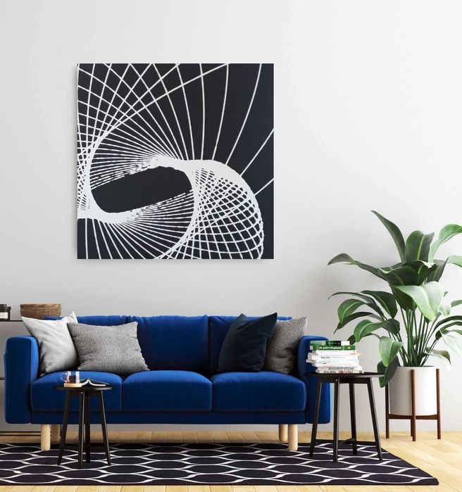 Obraz abstrakcyjny czarny, duży format, akryl na podobraziu 110x110 cm