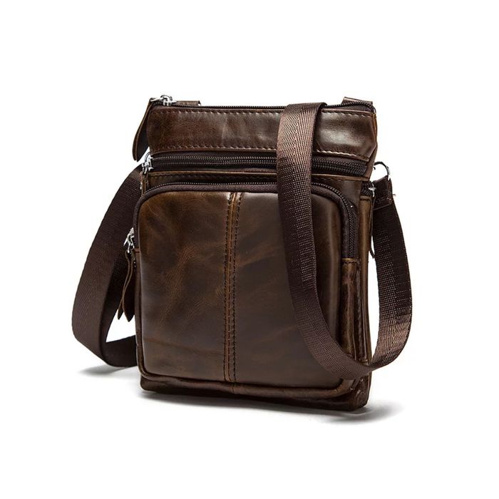 Мужская кожаная сумка барсетка через плечо коричневая