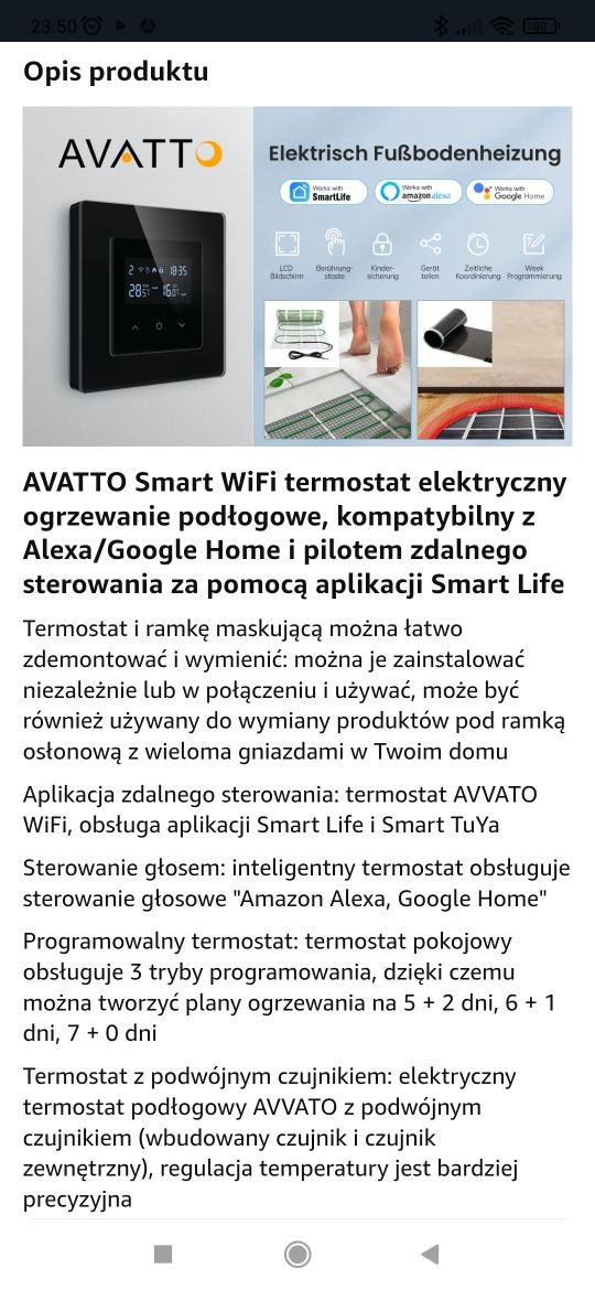 Inteligentny termostat avatto wifi