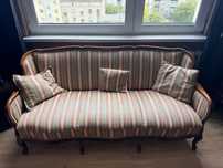 Ludwik Vintage drewniane meble sofa z fotelami i podnózkiem