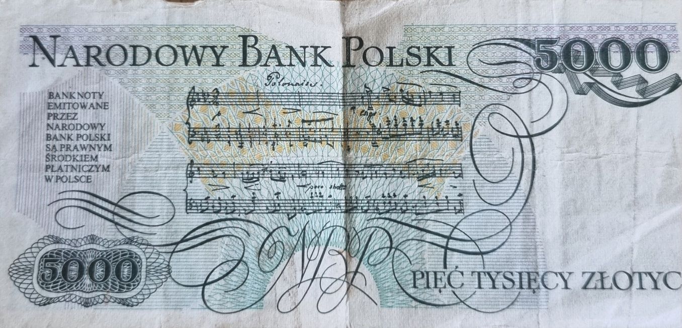 Banknot "Piec tysięcy złotych" 1982r Fryderyk Chopin