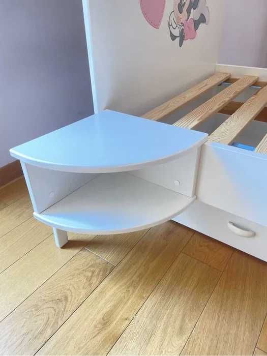 Łóżko MEBLIK Minnie Mouse 90x200 barierka, szuflada z materacem