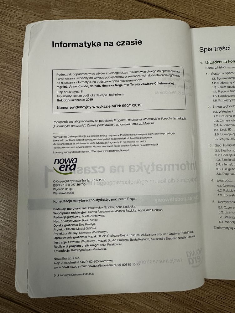 Informatyka na czasie 1  Podręcznik ZP Nowa Era 2019, Mazur